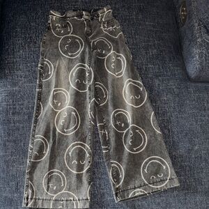 H&M Smiley Face Patterned Black Jeans